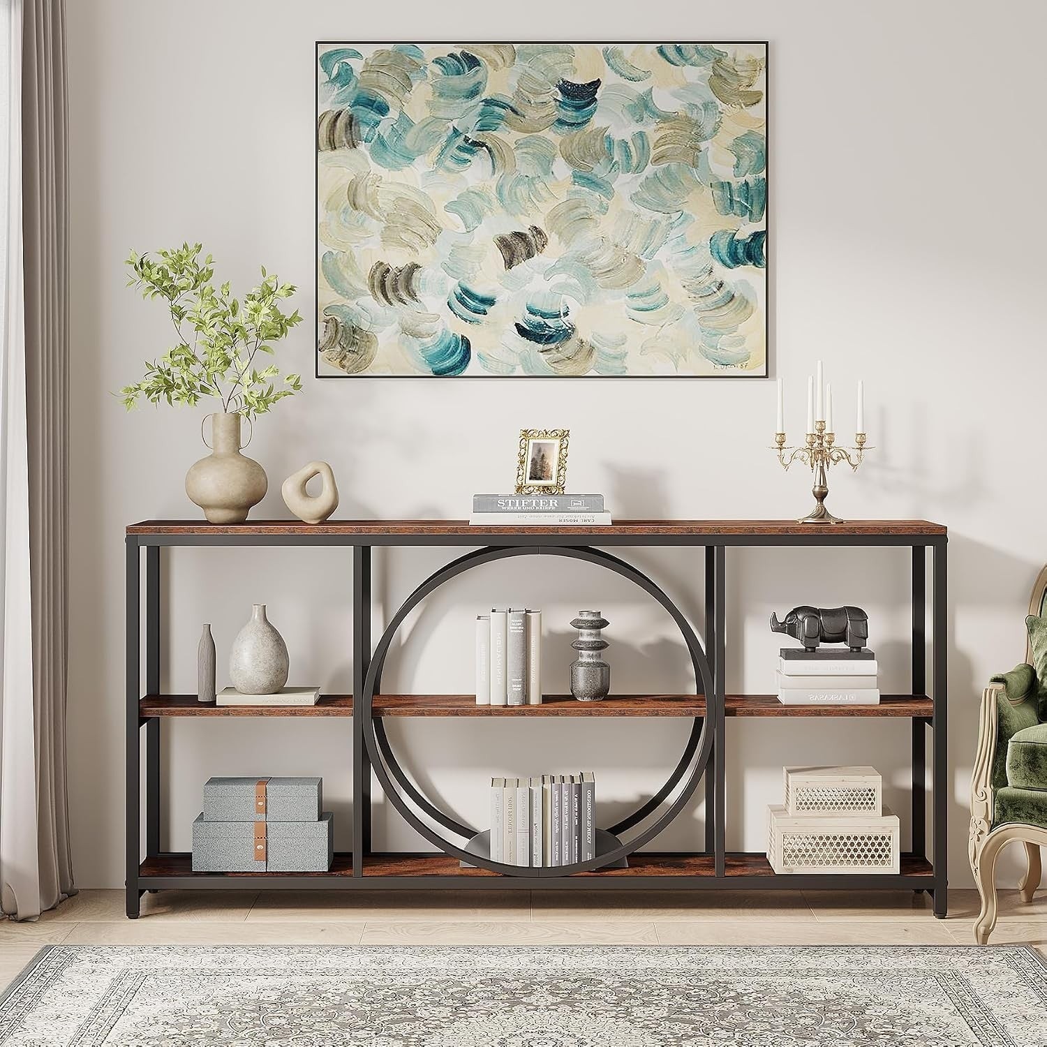 70.9″ Console Table, Narrow Sofa Table with 3 Tier Storage Shelves