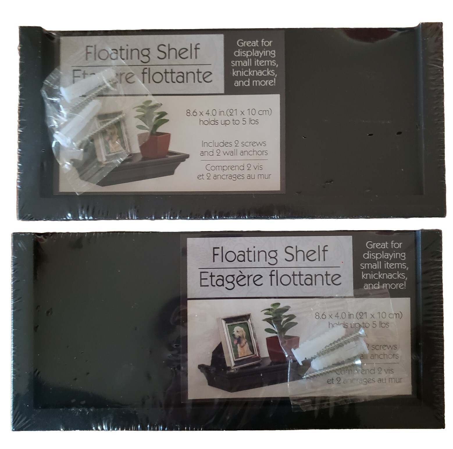 2 FLOATING SHELF shelves 8.6 X 4 NEW original pack w/ screws and anchors.