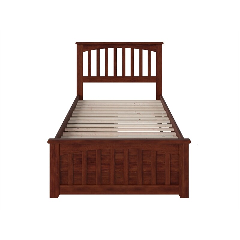 AFI Mission Solid Wood Twin XL Bed and Footboard with Storage Drawers in Walnut