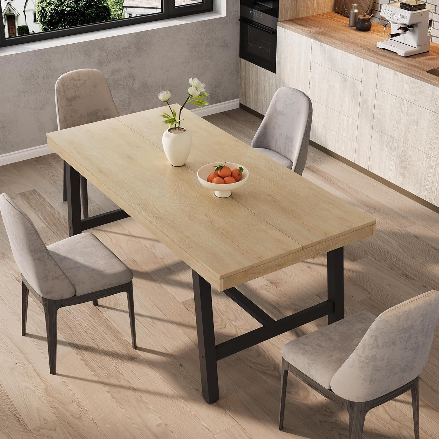 Industrial 63″ Dining Table for 4-6 with Rustic Wood Top & Metal Legs