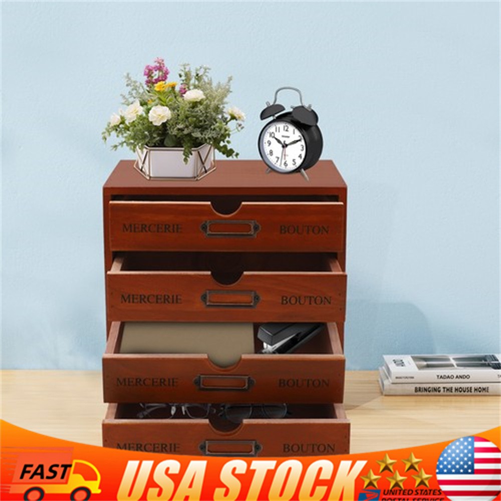 Desk Organizer with 4 Drawers, Vintage Wooden Storage Box Drawer Organizer NEW