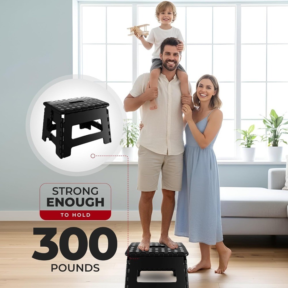 Folding Step Stool 9 Inch, Anti-Slip, Black, 1-Pack | 9-inch foldable step