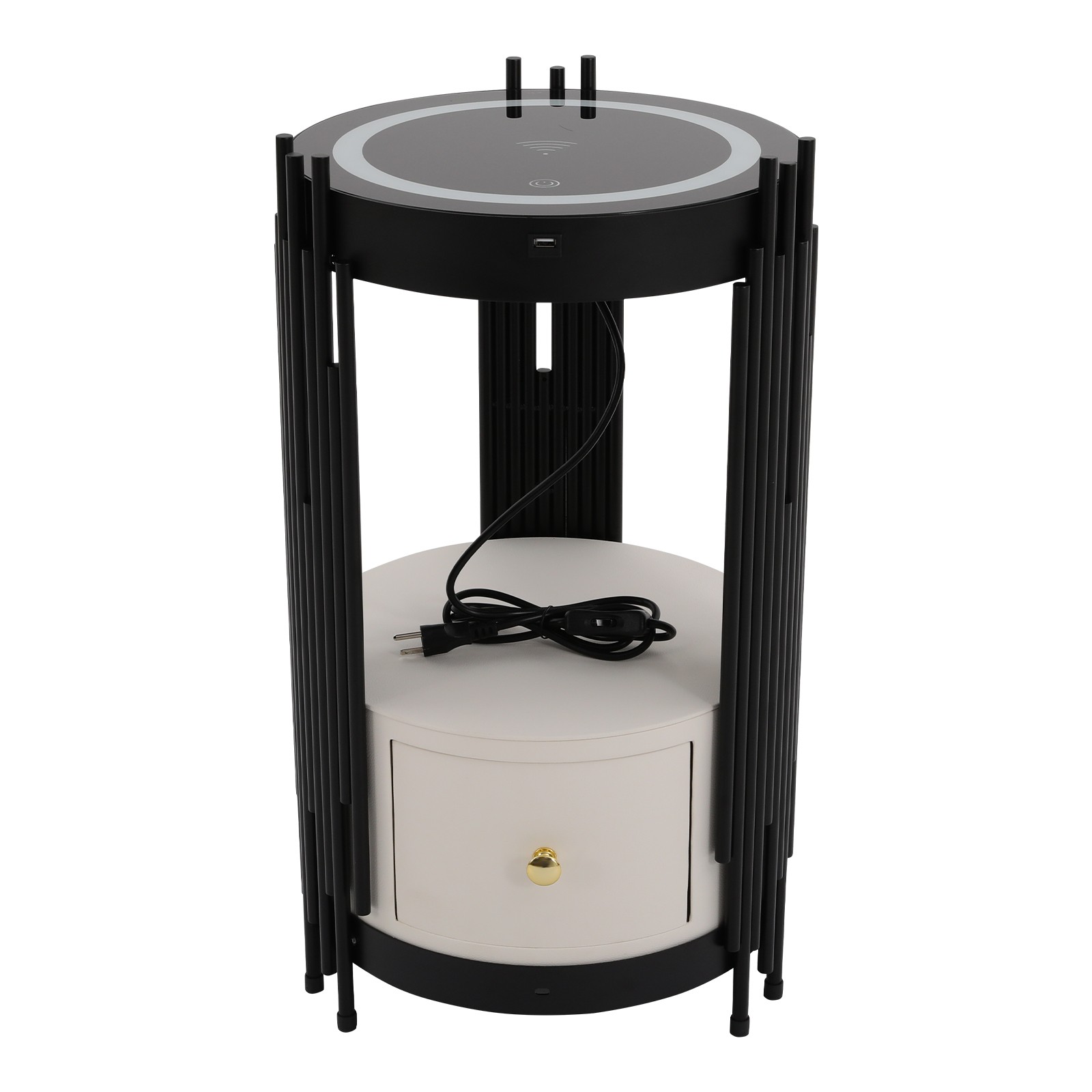 LED Bed Side Table Smart Nightstand w/ Wireless Charging Station Side/End Table