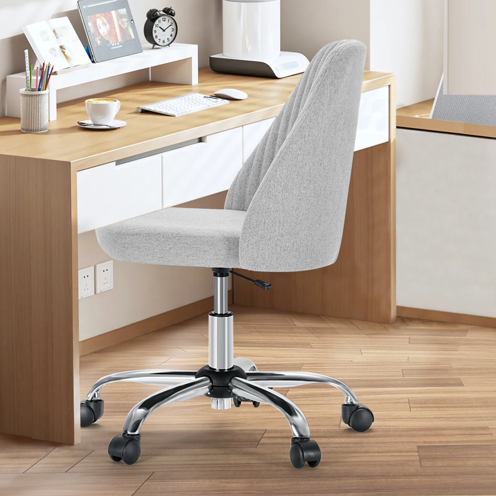 Office Chair Armless Chairs Cute Fabric Desk Adjustable Height Swivel Wheel