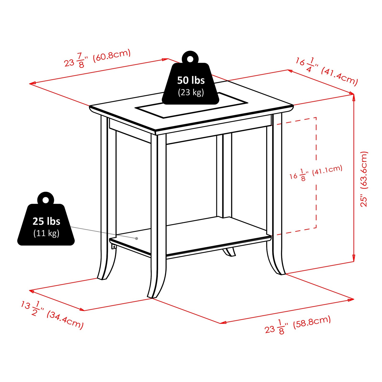 Genoa 25.04 x 23.94 x 16.3-Inch Composite Wood End Table with Glass Top, Dark…
