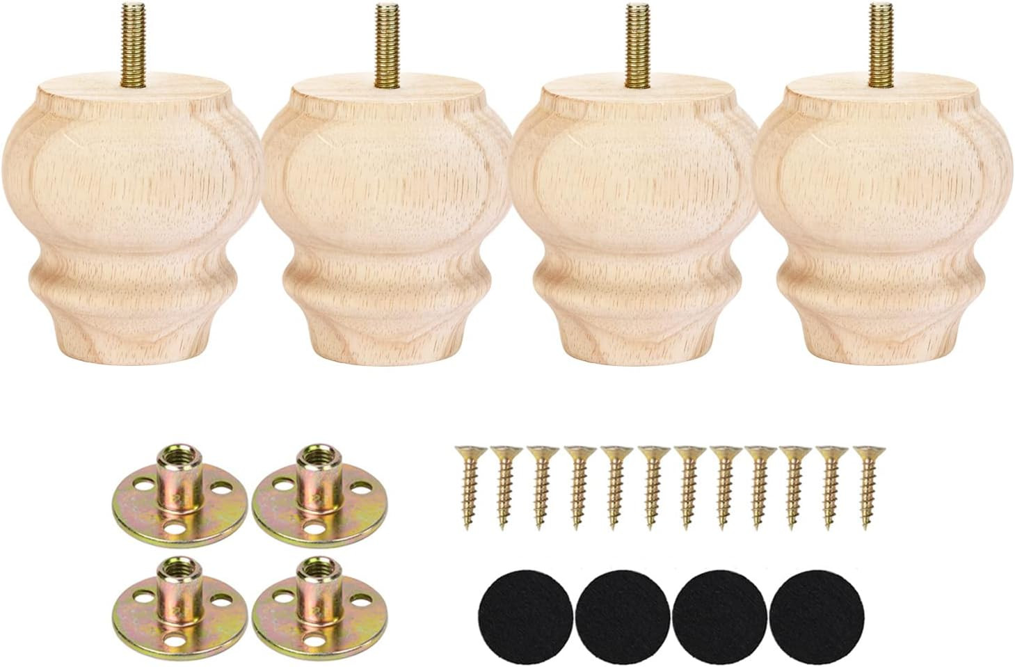 3 Inch Unfinhsed Bun Feet Predrilled M8 Bolt Replacement Legs Couch Ottoman Sofa