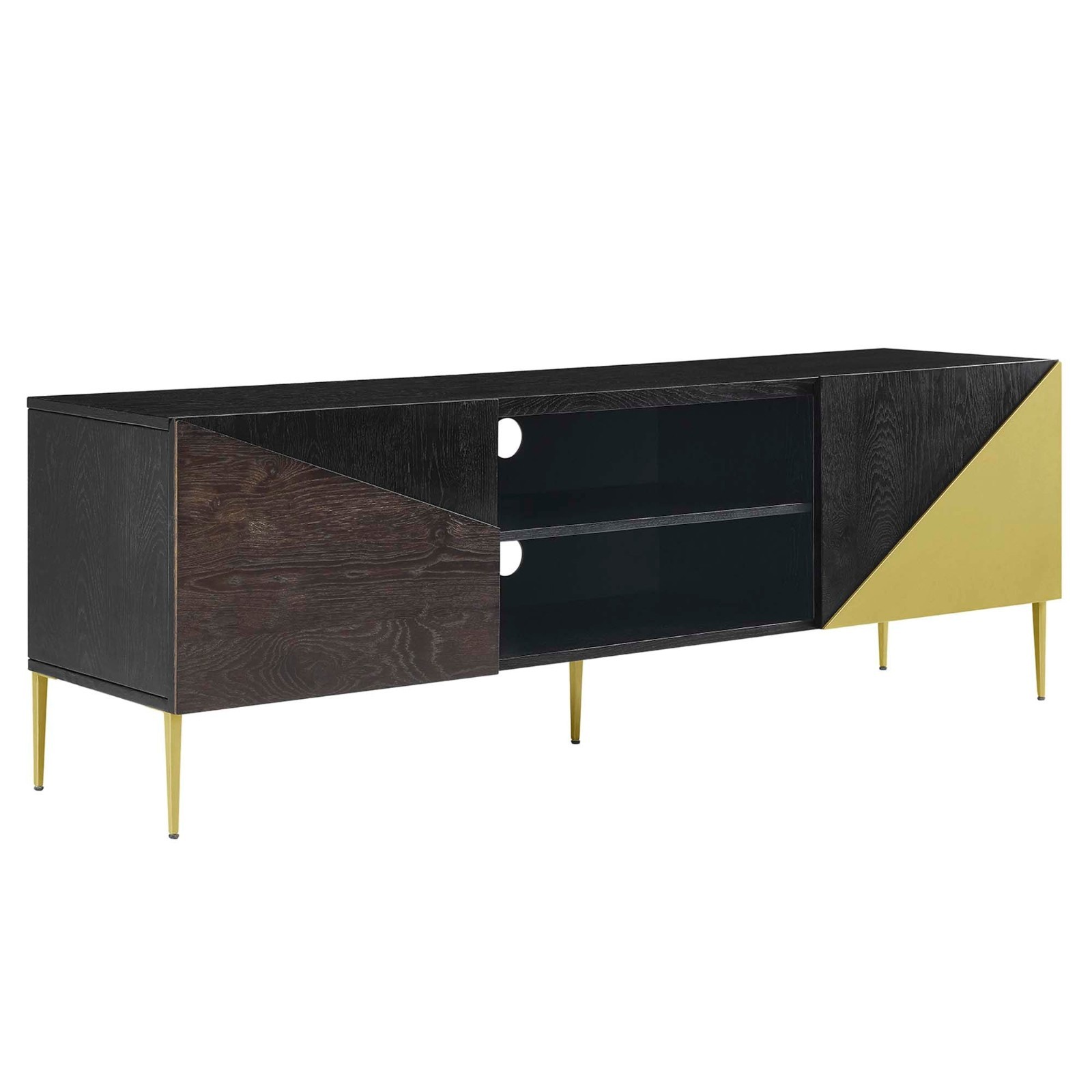 72″ TV Mid Century Modern Stand in Black Gold Stylish Geometric Overlays