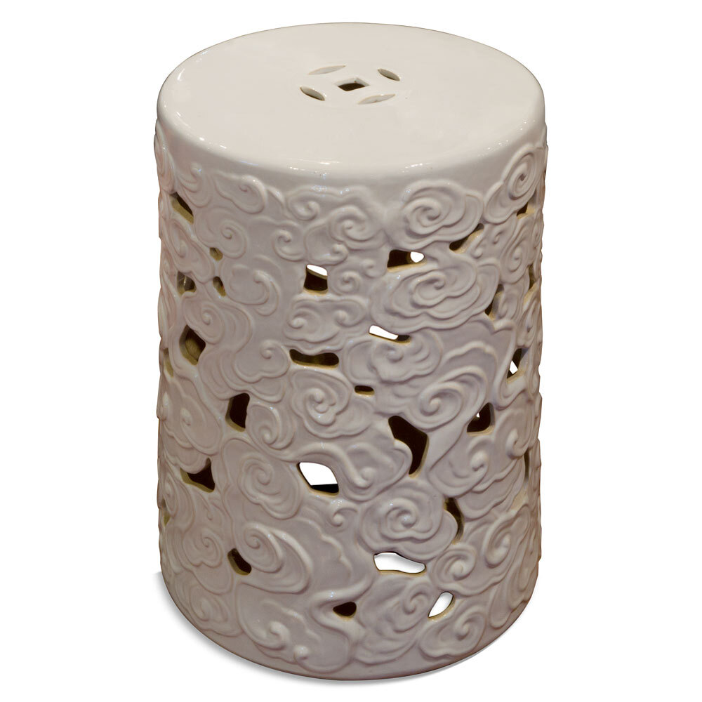 US Seller – Blanc de Chine Cloud Motif Oriental Garden Stool