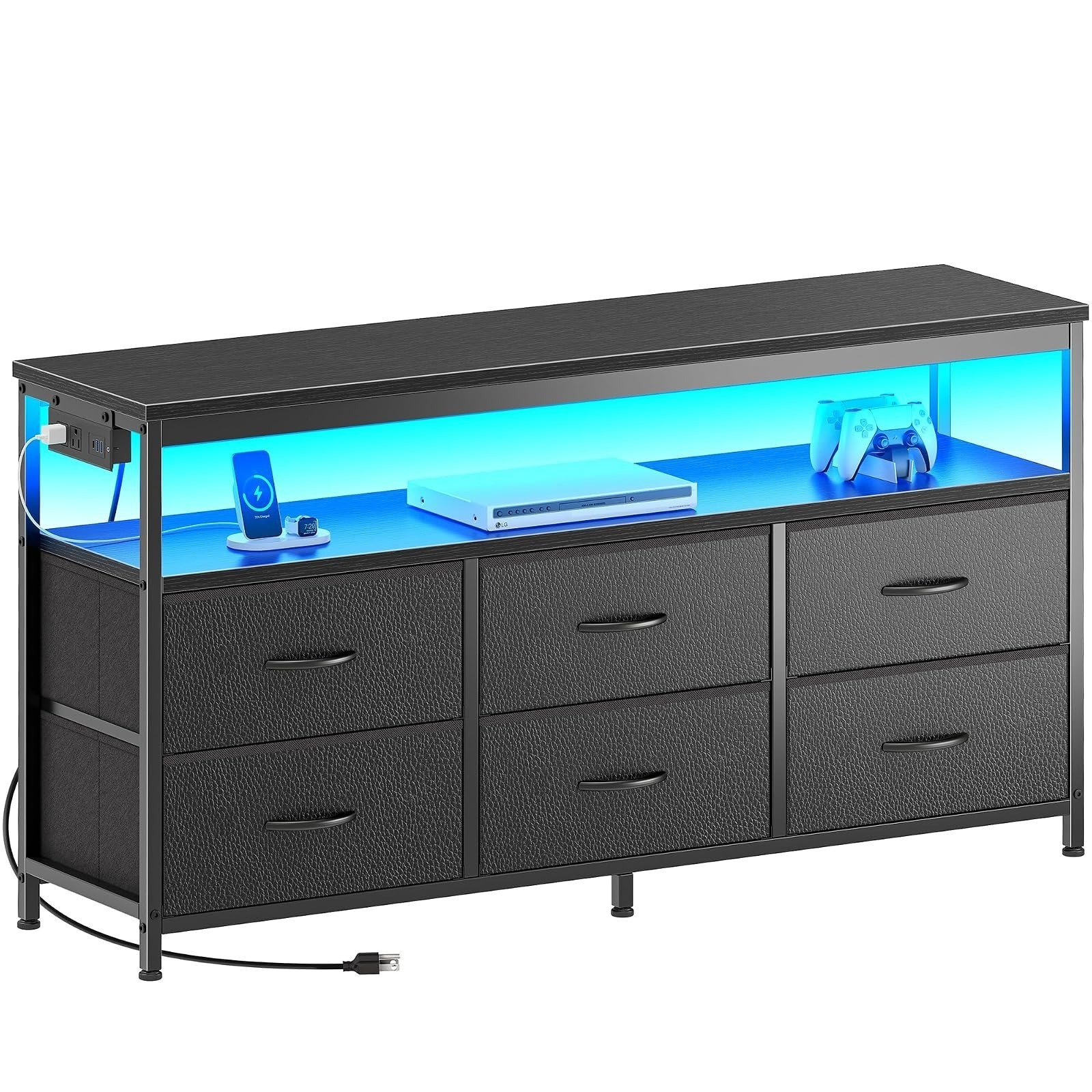 Huuger LED TV Stand for 43-55 Inch TV, 6 Drawer Storage, Black