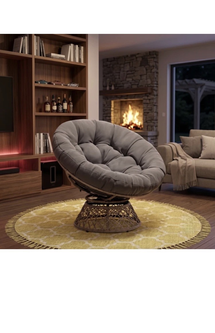 Papasan Chair 40 Ergonomic Wicker Swivel Brown Steel Frame BME Grey Cloud