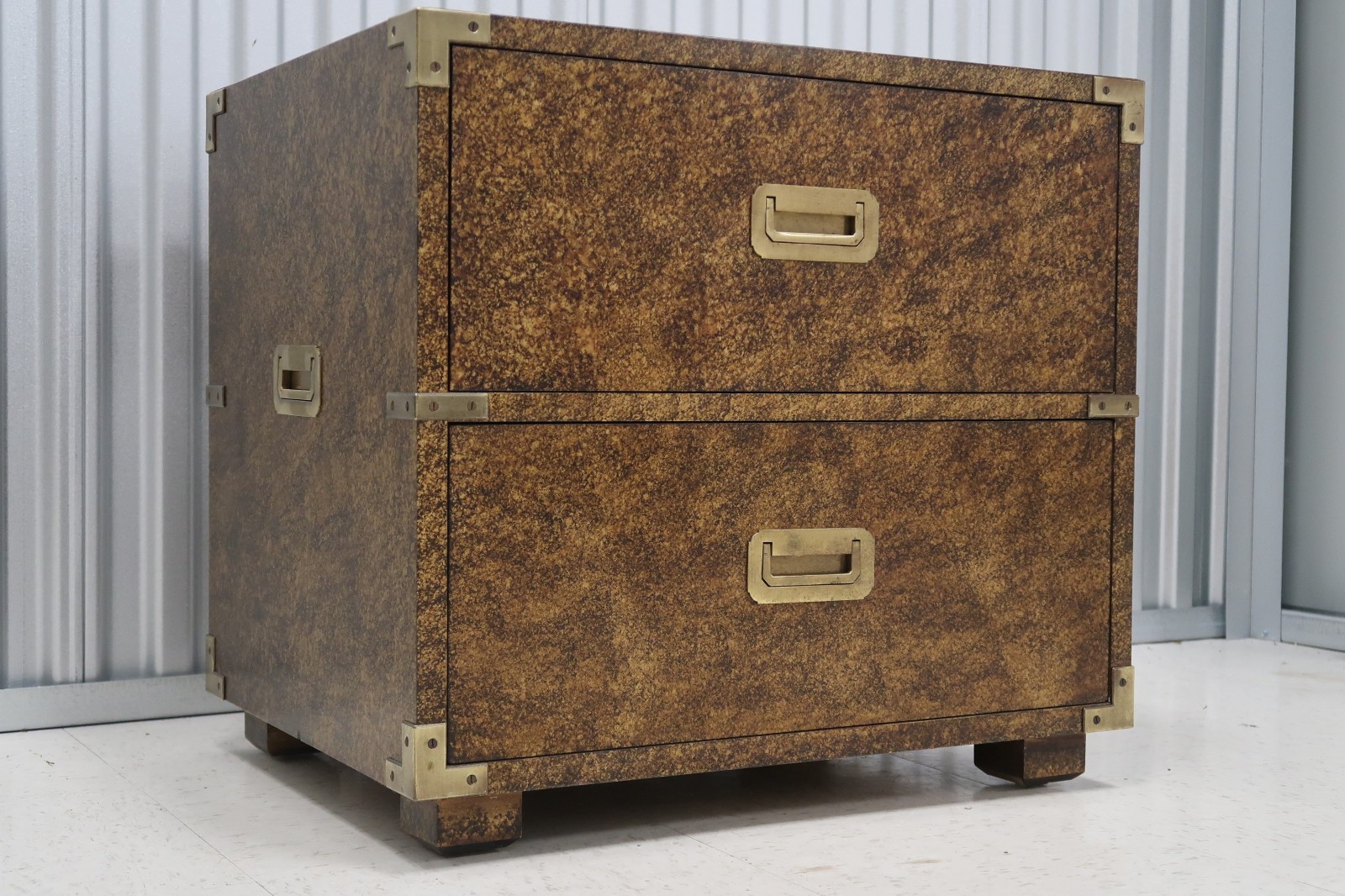 Henredon Campaign Style Faux Tortoise Shell Finish Bedside Chest