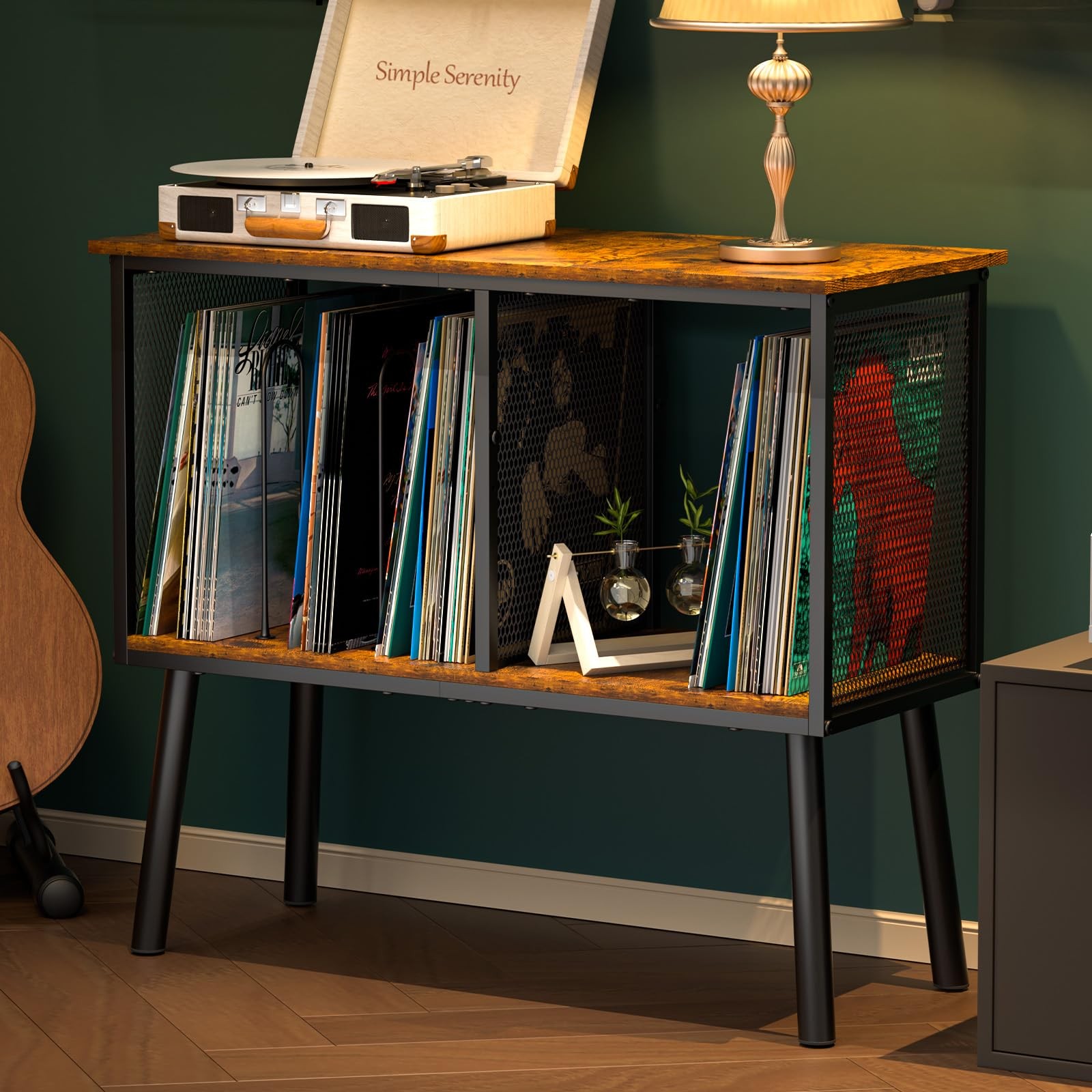 Record Player Stand with Adjustable Divider Vinyl Storage Holder Up to 200 Al…