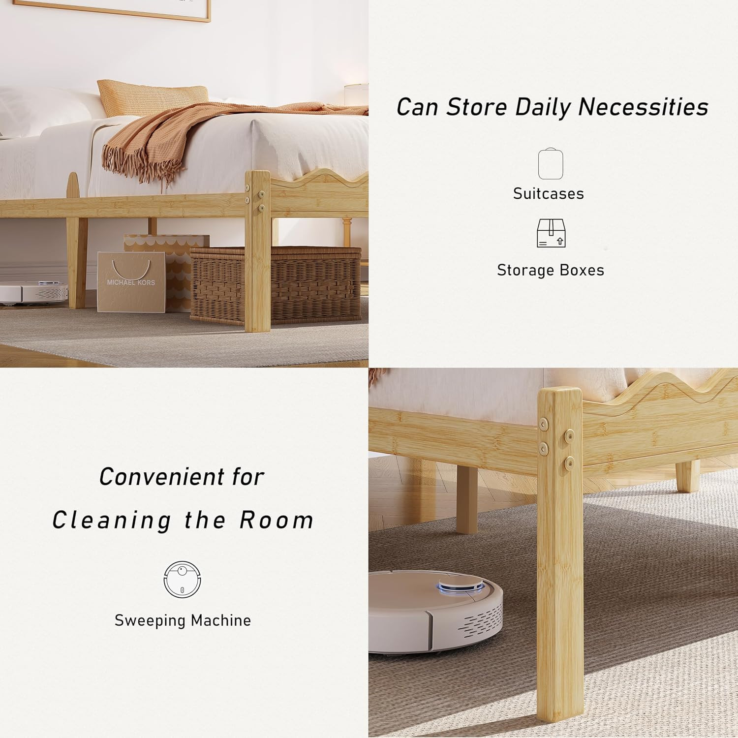 Natural Bamboo Platform Bed Frame Full, 14” Height Full Size Bed Frame, No Box S