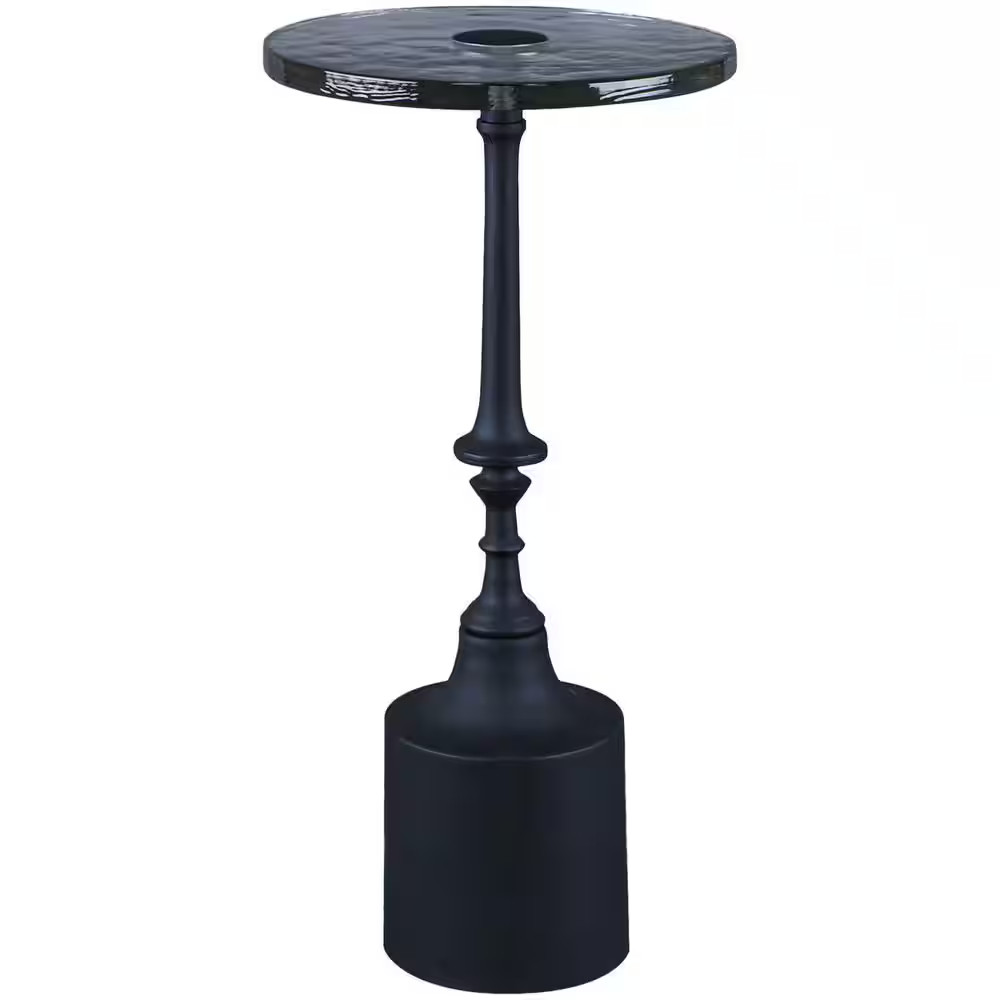 Becki Owens Modern Delfin Glass End Table, 24 In. H 11 In. W 11 In. D,Black