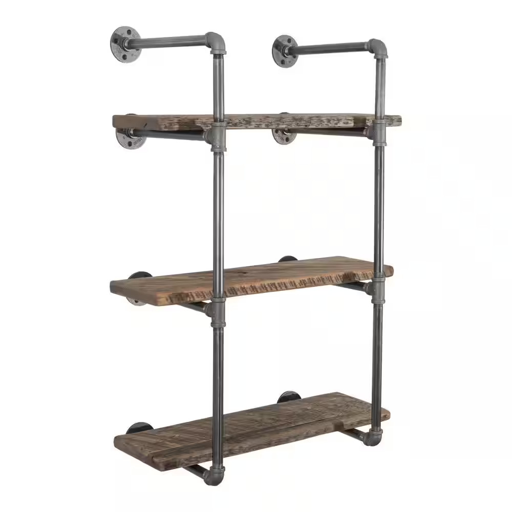 1/2 In. X 11.75 In. D X 35 In. H Black Steel Pipe Wall Mounted 3-Tier Shelf Kit