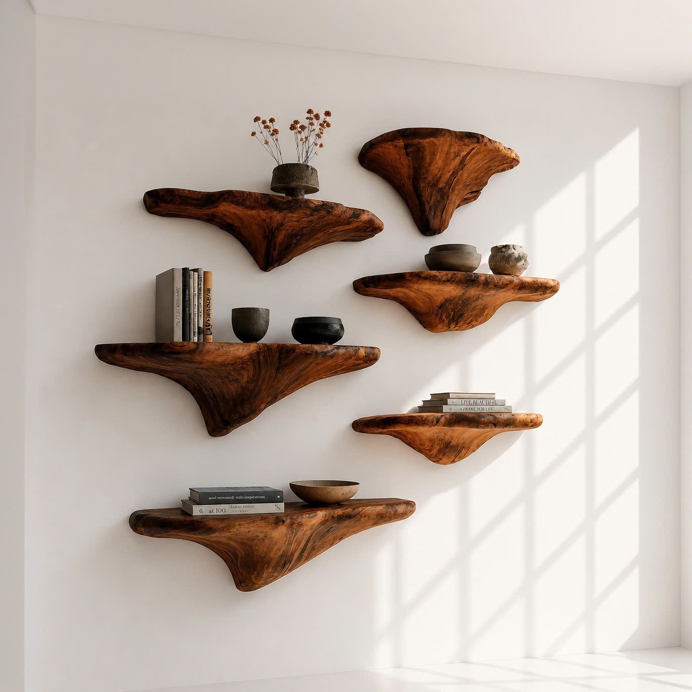 Floating Shelf Organic Solid Wood Mushroom Wall Shelves Living Room