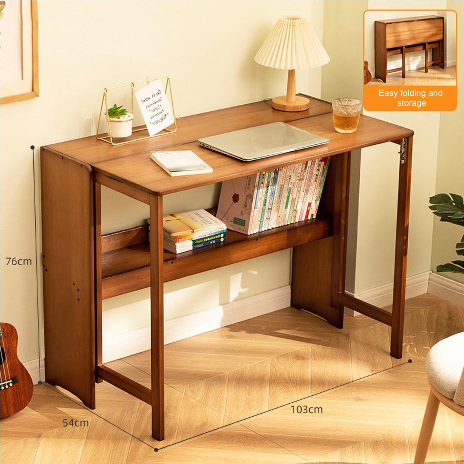 41 Inch Computer Desk, Bamboo Writing Desk, Folding Work Desk For Home Office