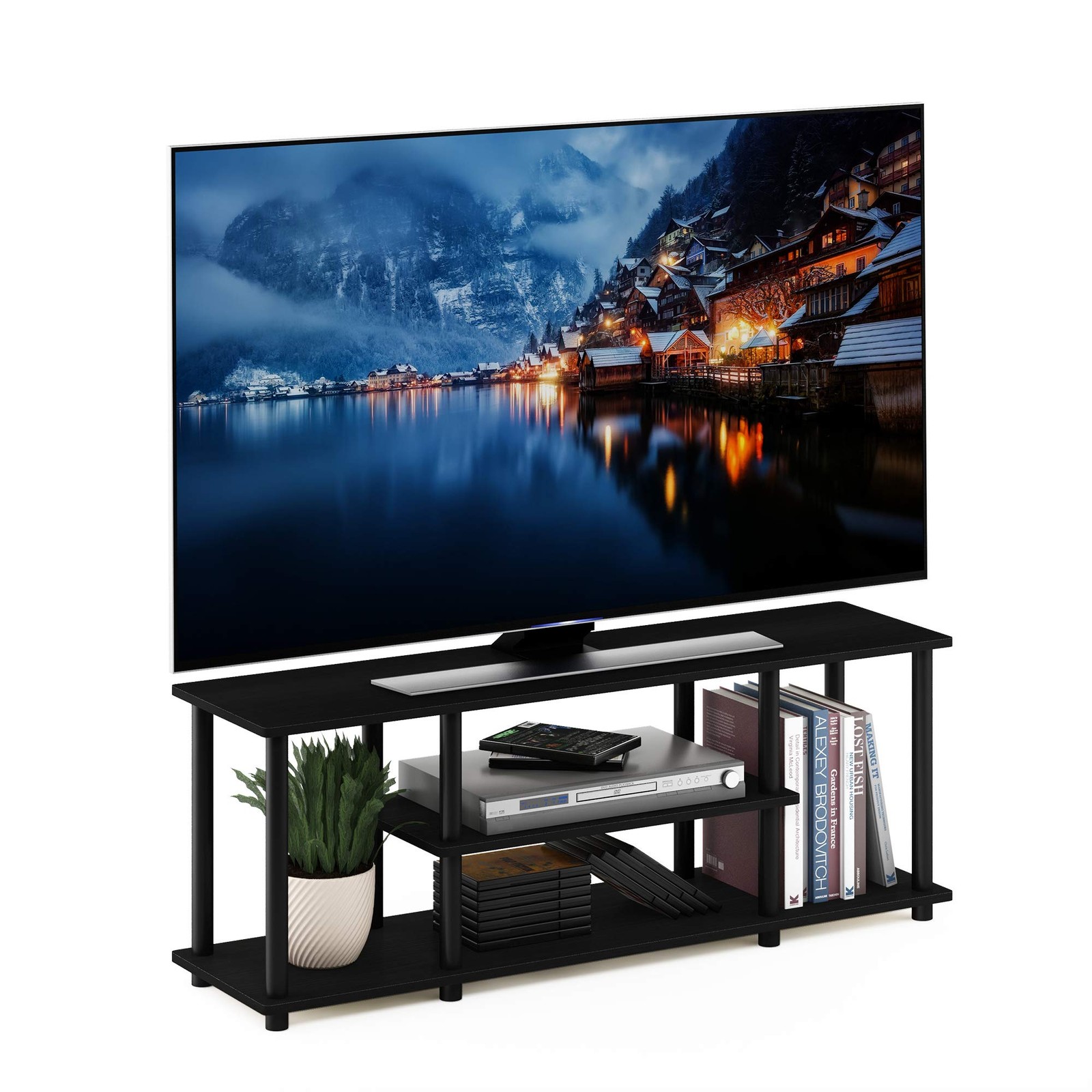 Furinno Turn-N-Tube No Tools 3D 3-Tier Entertainment TV Stand 50 inch, Walnut