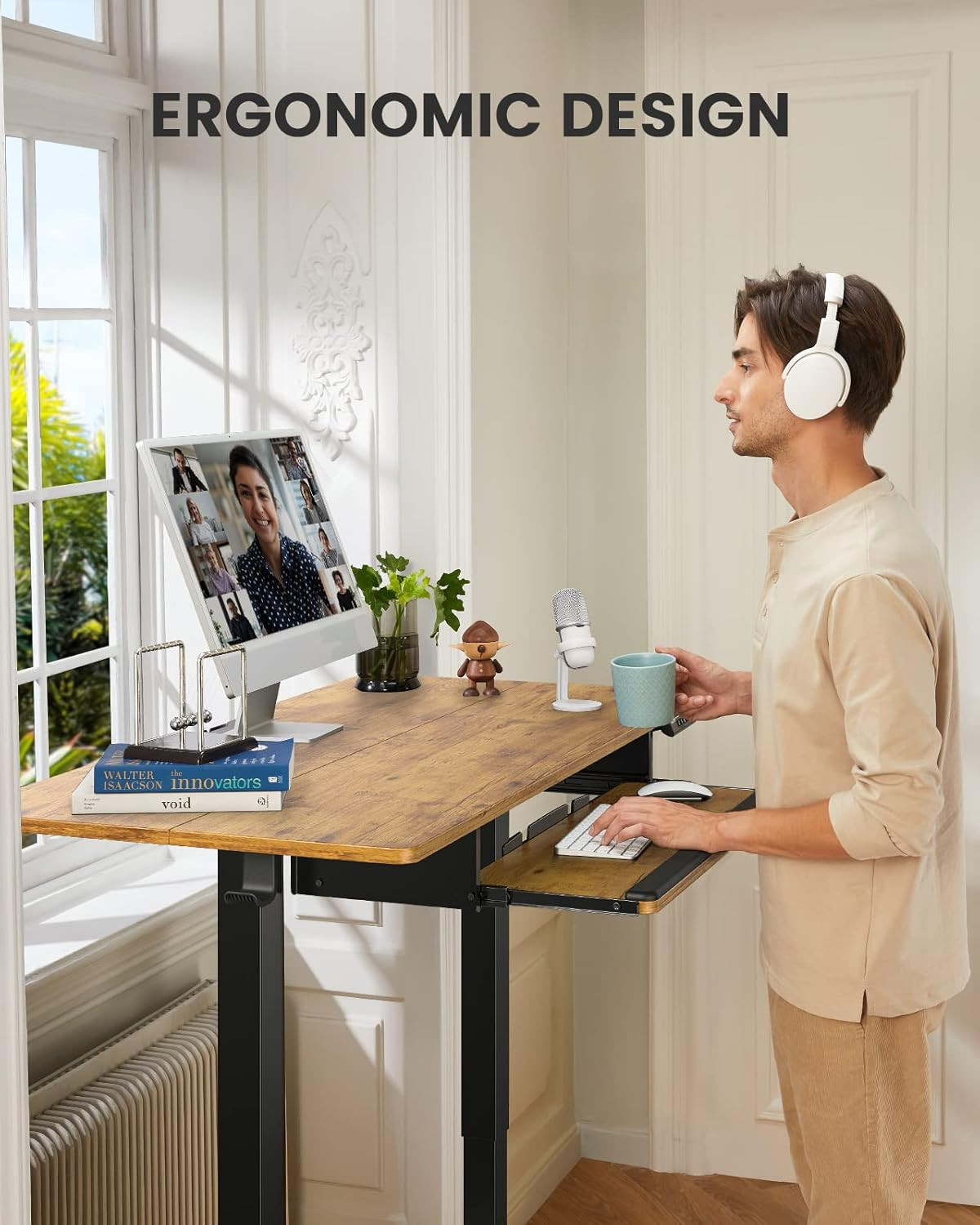 Electric Standing Desk with Keyboard Tray, 44X24 Inches Adjustable Height Sit St