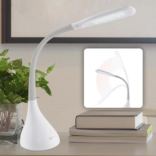 LED Desk Lamp with Adjustable Neck, Creative Curves () – 2.1A USB White/Grey