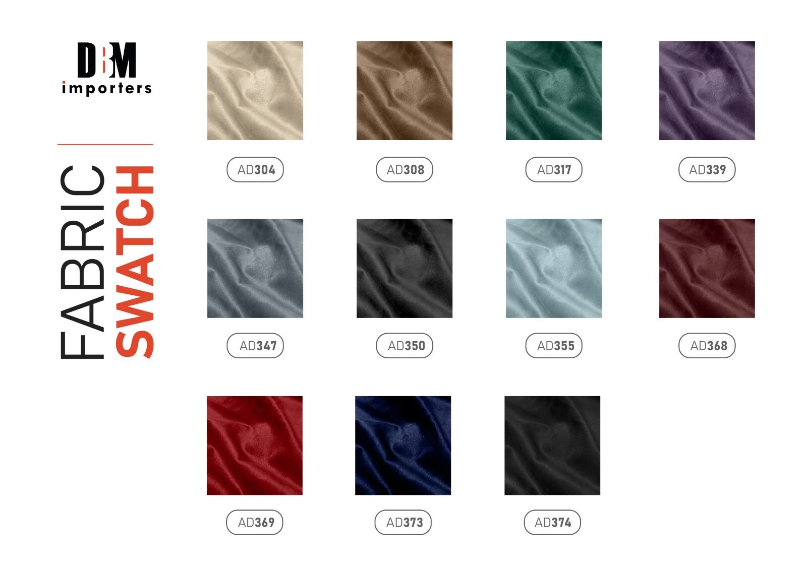Velvet Fabric Sample Swatch Set for Indoor Daybed Covers | 11 Colors