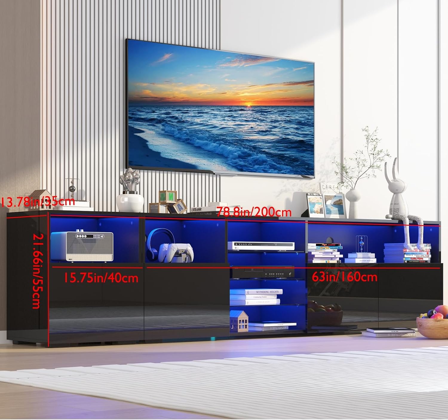 79IN LED TV Stand for 75/80/85inch TV,High Glossy Modern TV Stand for Living