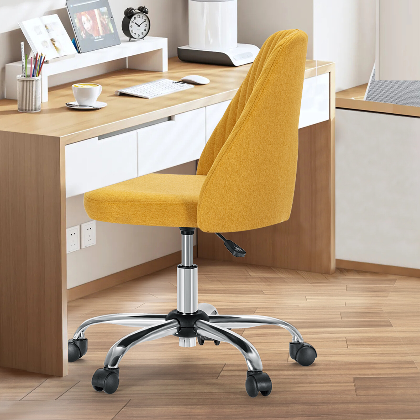 Office Chair Armless Chairs Cute Fabric Desk Adjustable Height Swivel Wheel