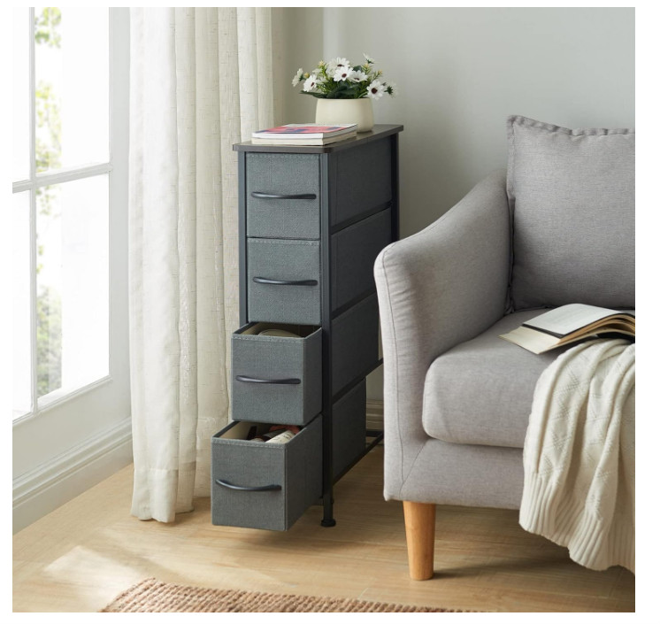Slim 4-Drawer Dresser, Fabric Storage Organizer for Small Spaces, Charcoal Grey
