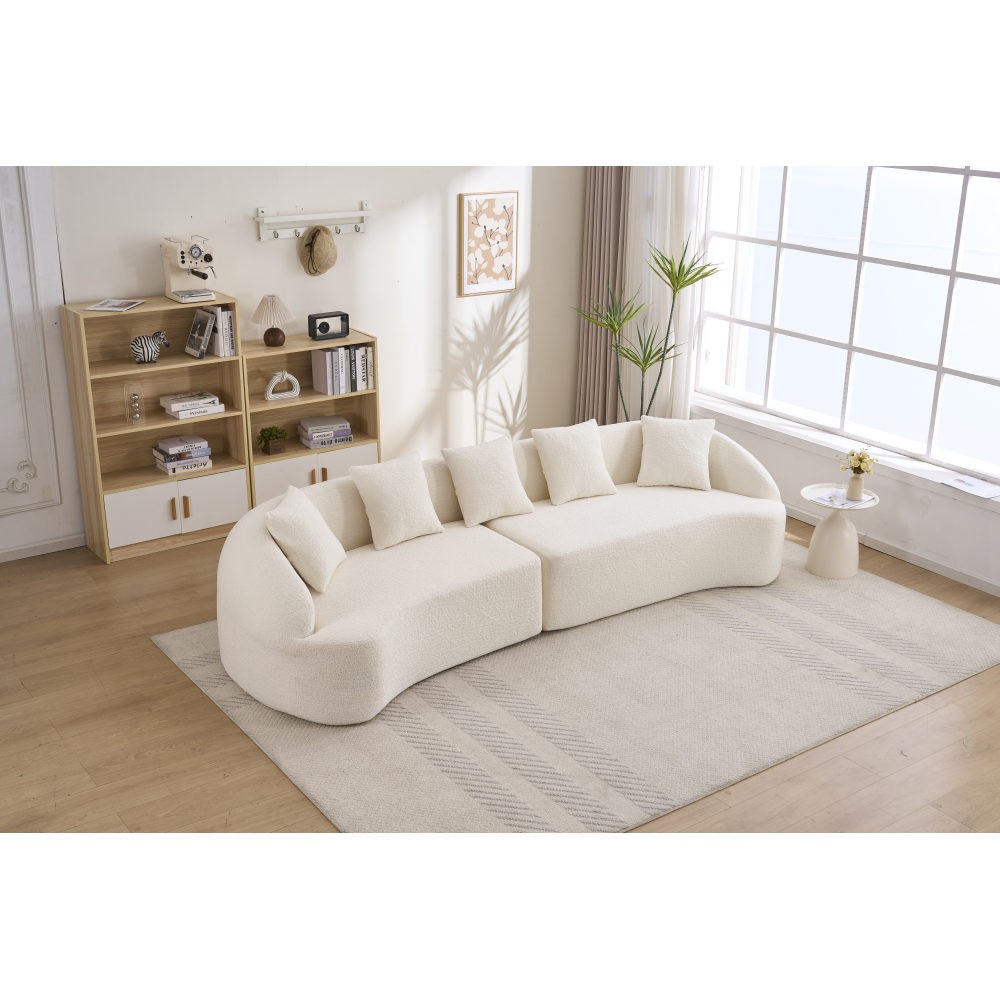 110″ Curved Sofa Sleeper Sectional, Chenille Pillow Back, No Assembly Req