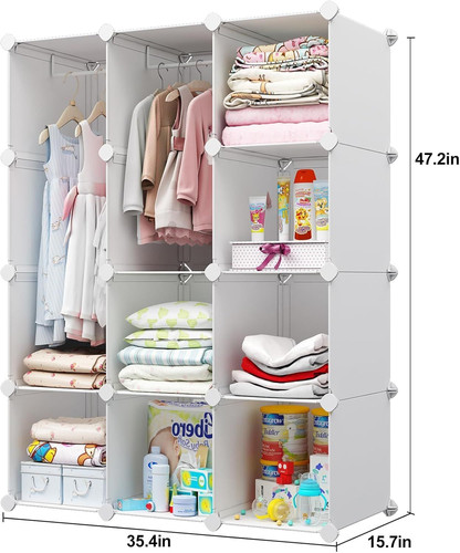 VIPZONE Baby Closet,Dresser, Kids Closet 15.7 x 35.4 x 47.2 inches, White