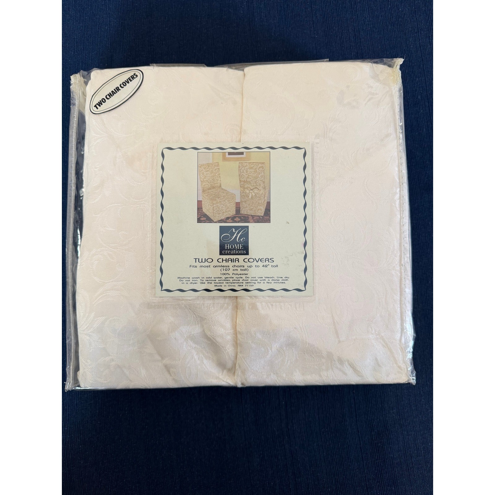 Home Creations Chair Covers 2pk Cream Damask Floral Fit 42in Armless Regencycore