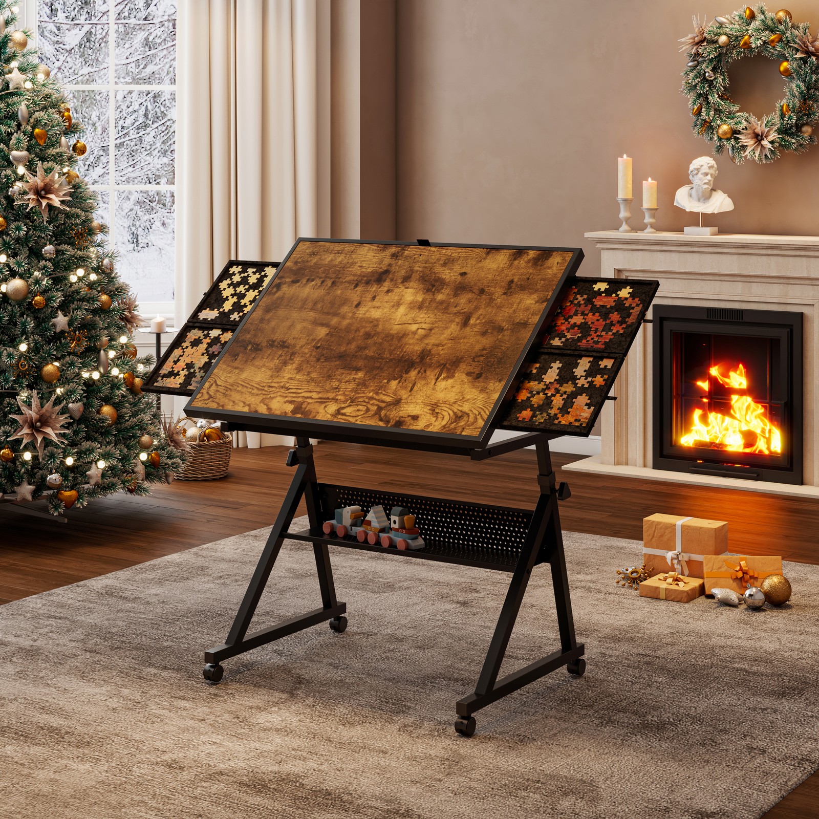 1500 Piece Jigsaw Puzzle Table Board for Adults, Metal with 4 Trays, Black