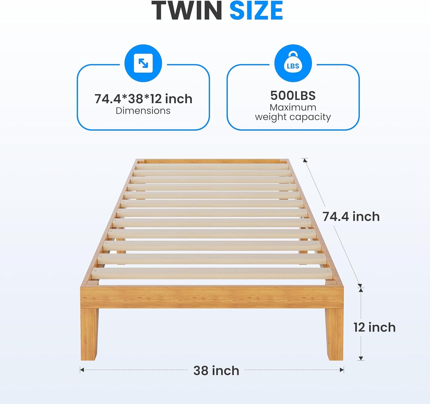Twin Full Queen King Solid Wood Platform Bed Frame Strong Wood Slat Support