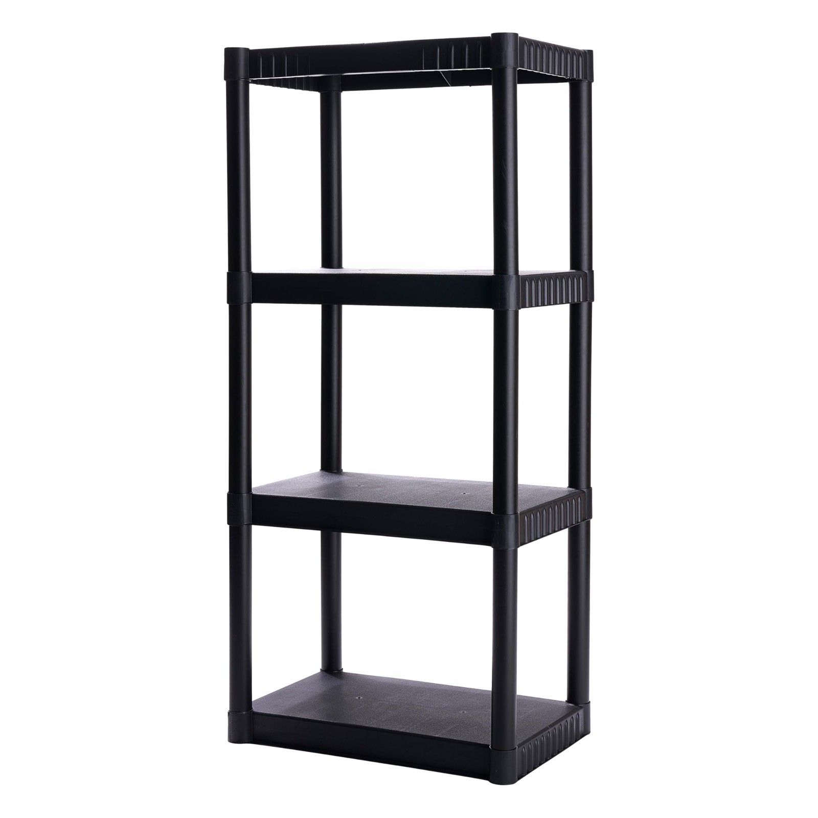 Durable 4-Shelf Plastic Storage Unit, 48″x23″x14″, 200lb Capacity, Easy Assembly