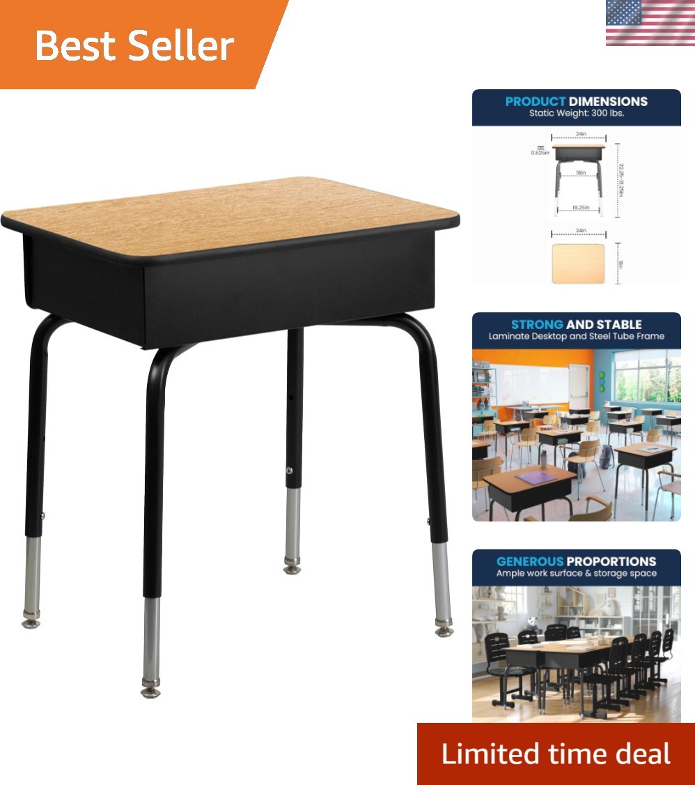 Billie Open Front Student Desk for Classrooms or Remote Learning, Height Adju…