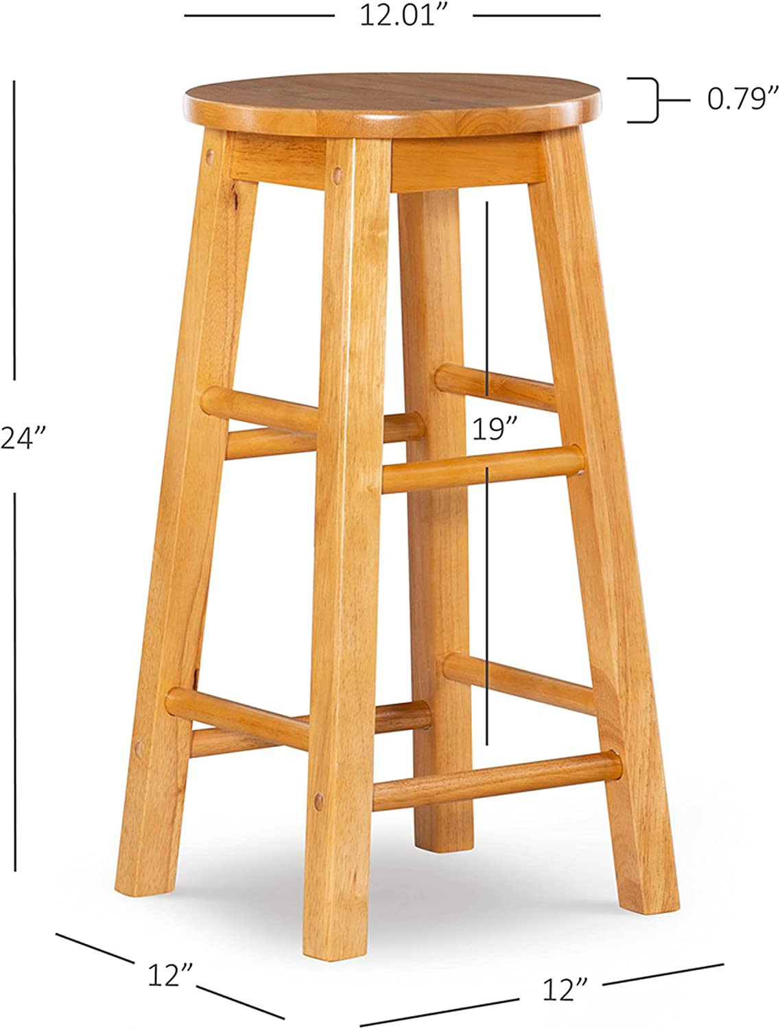 Wooden Bar Stool with round Seat for Kitchen Natural Wood Finish Furniture 24 In