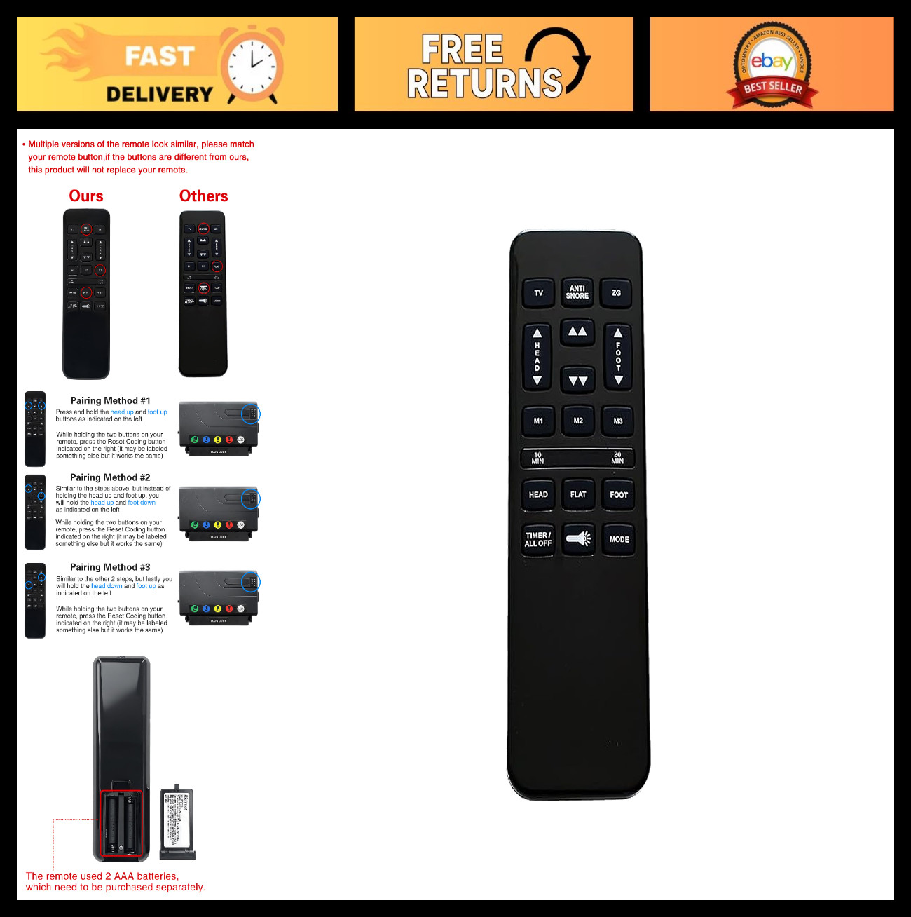 Adjustable Bed Remote Control Replacement | Wireless Handset for Electric Beds