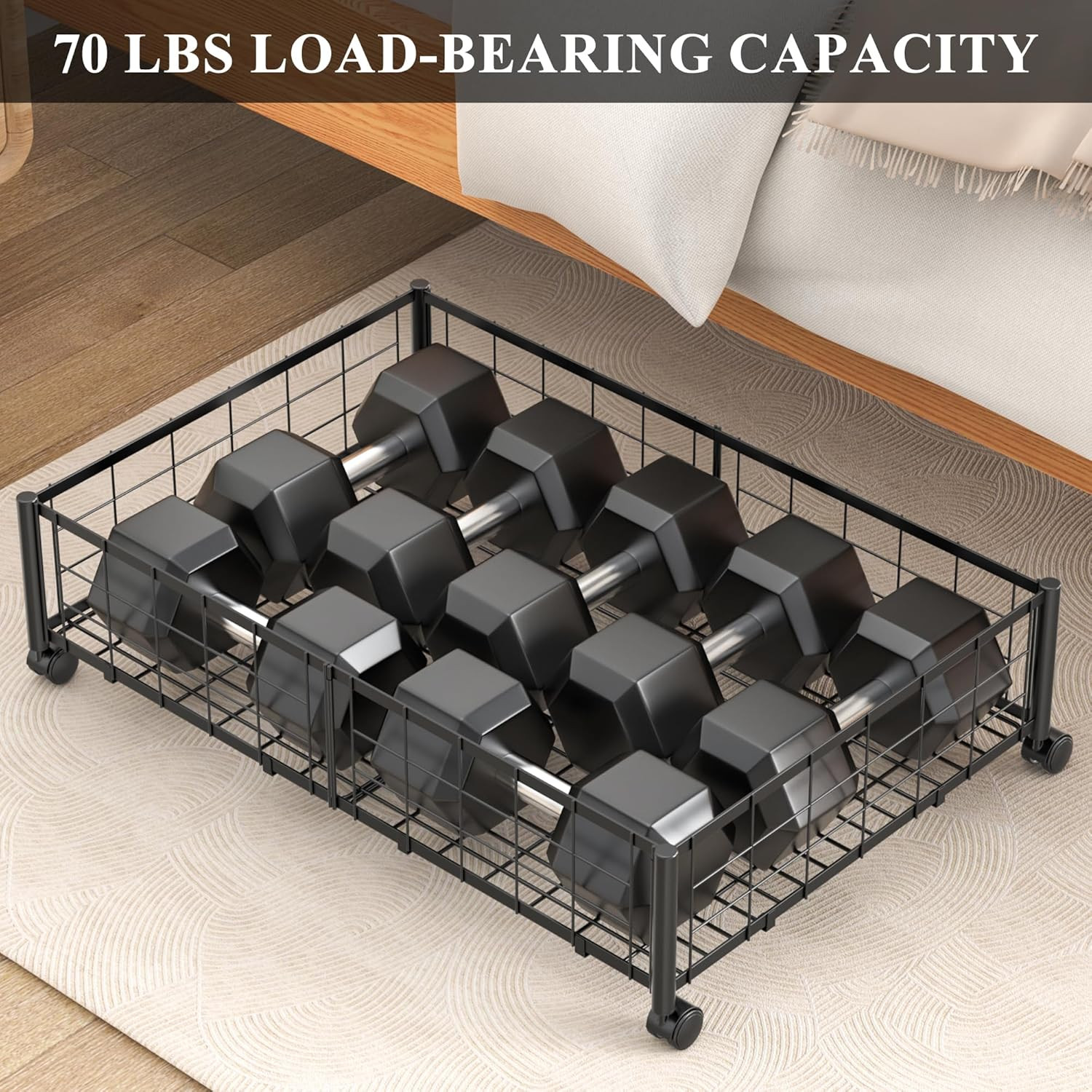 under Bed Storage with Wheels, 360° Rotating, No-Assembly Underbed Storage Conta