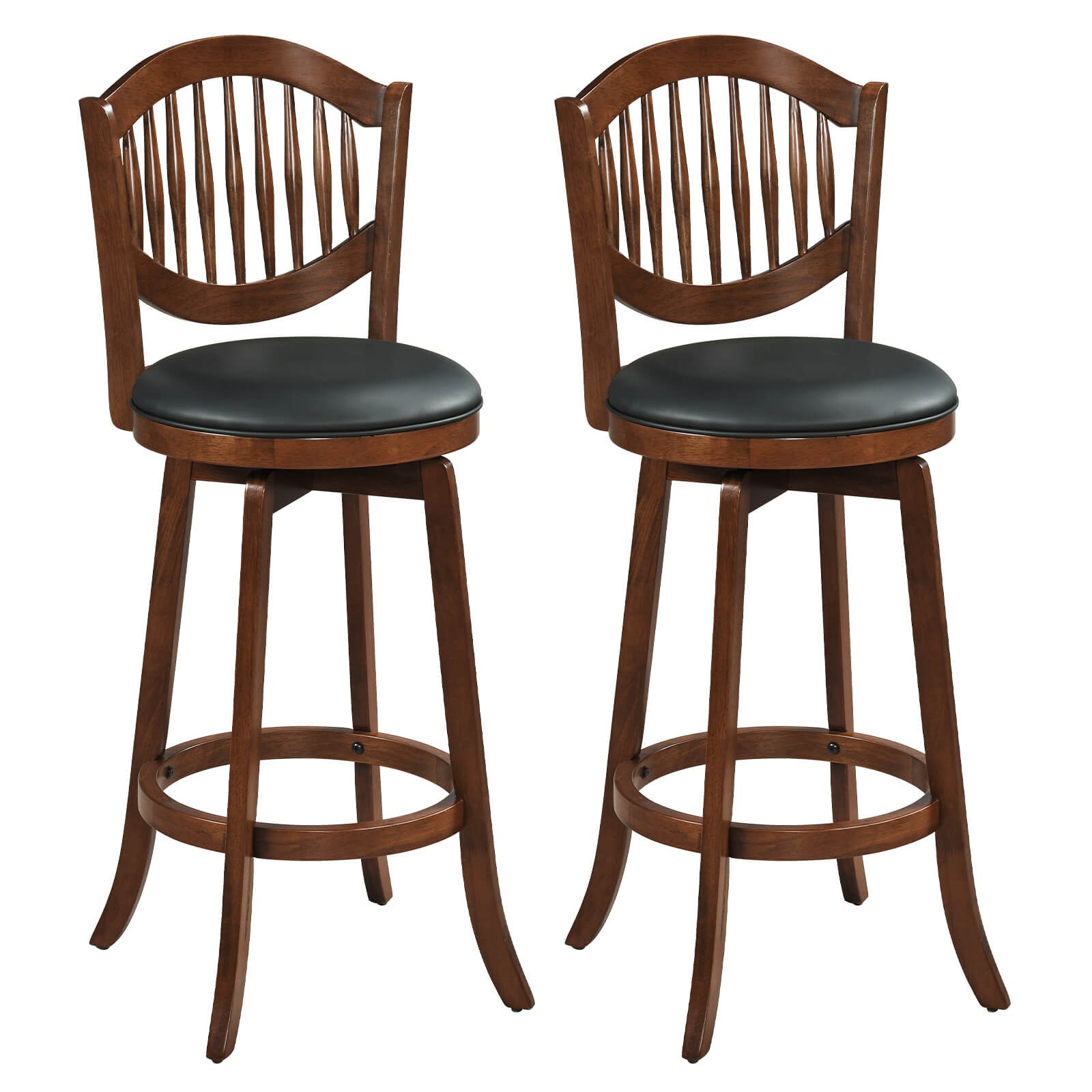 Swivel Bar Stools Set of 2, 30” Bar Height Chairs with Backrest and Wood Frame
