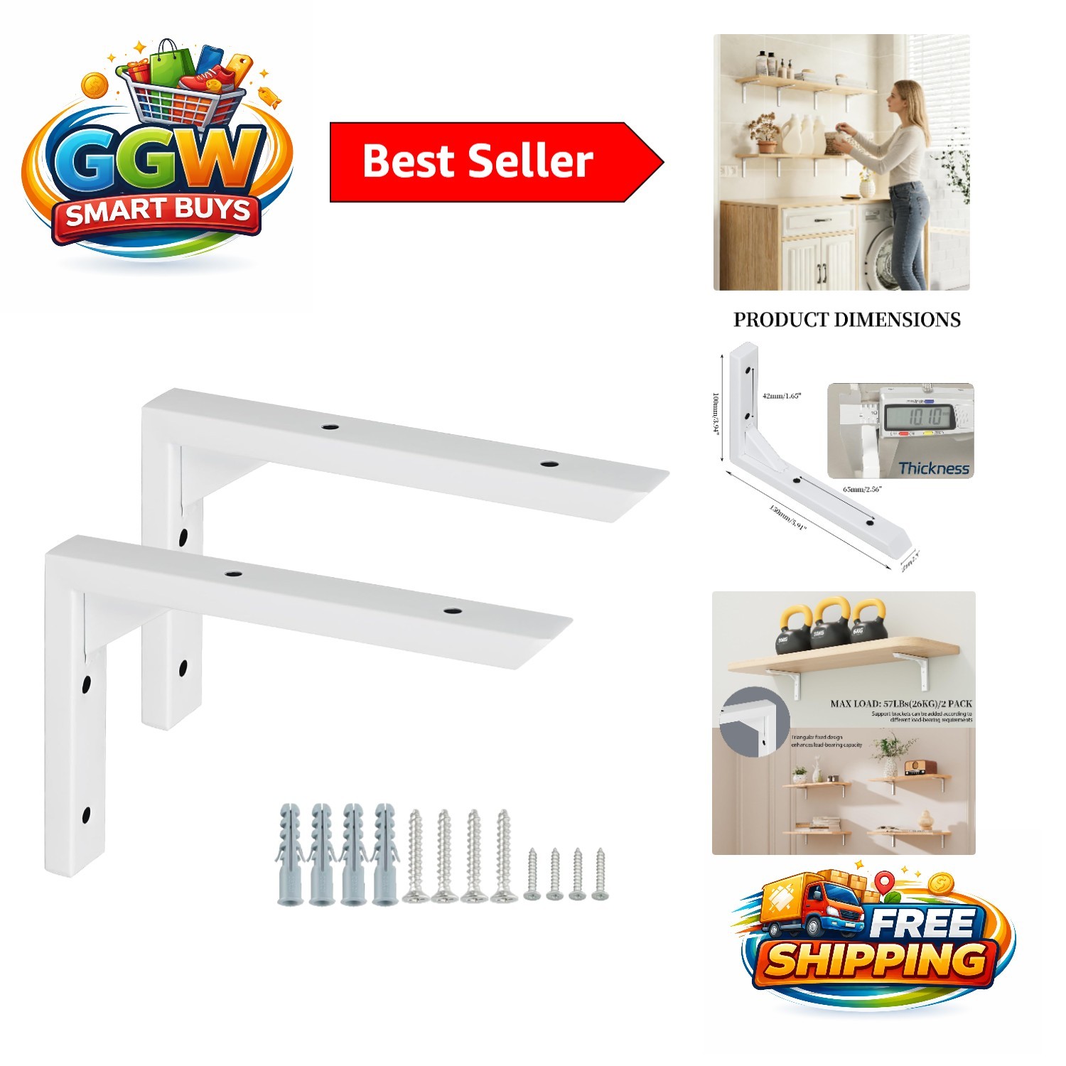 Versatile 6 Inch Stainless Steel Shelf Brackets – Easy Installation Included
