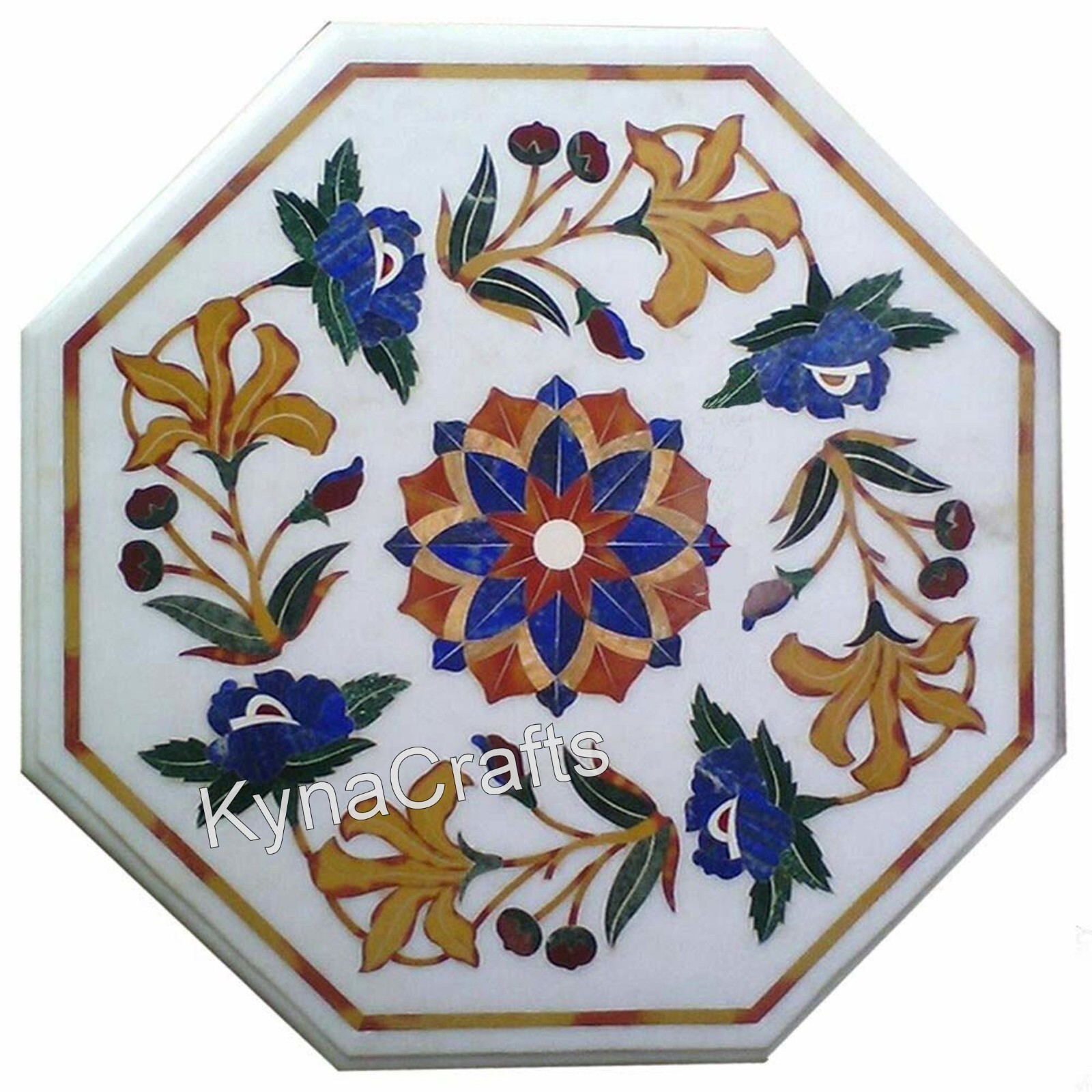 Semi Precious Stone Inlay Work Sofa Table for Home White Marble Coffee Table Top