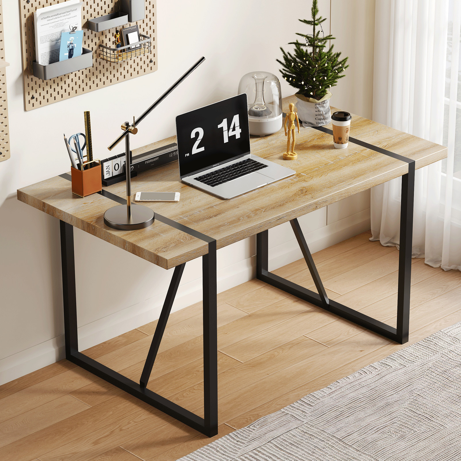 Rustic Brown Rectangular Wood Dining Table For 4-6 Person, 55.1″x31.4″x29.9″