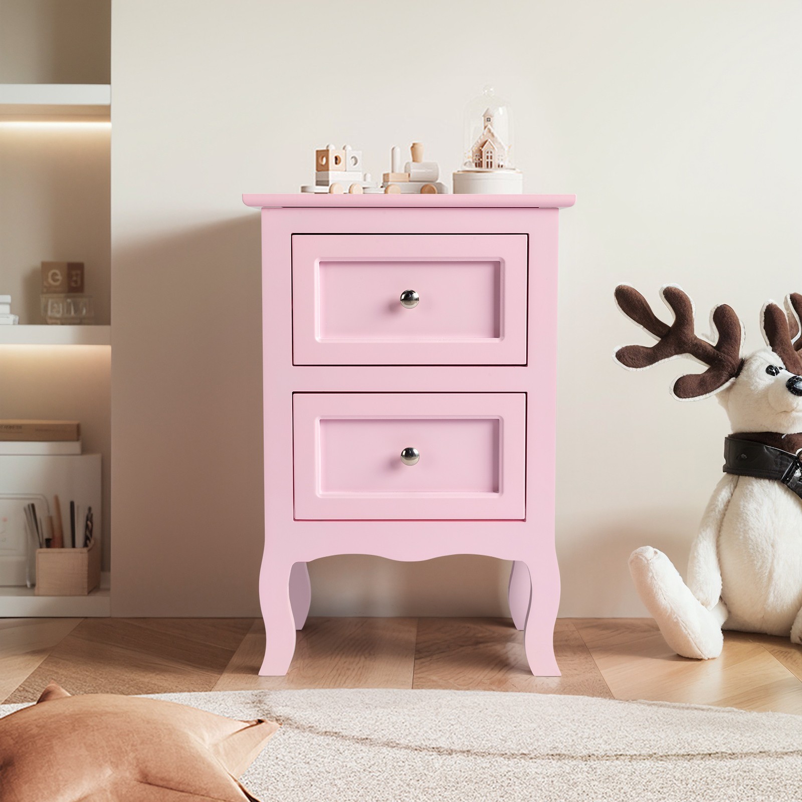 Macaron powder, MDF spray paint,two-drawer bedside table, pastoral style 1pc
