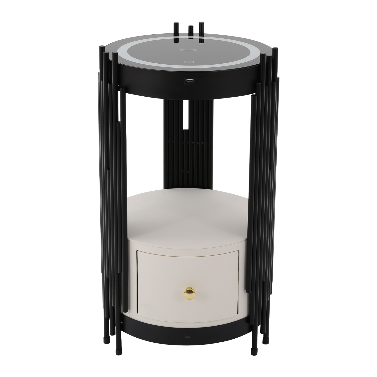 LED Bed Side Table Smart Nightstand w/ Wireless Charging Station Side/End Table