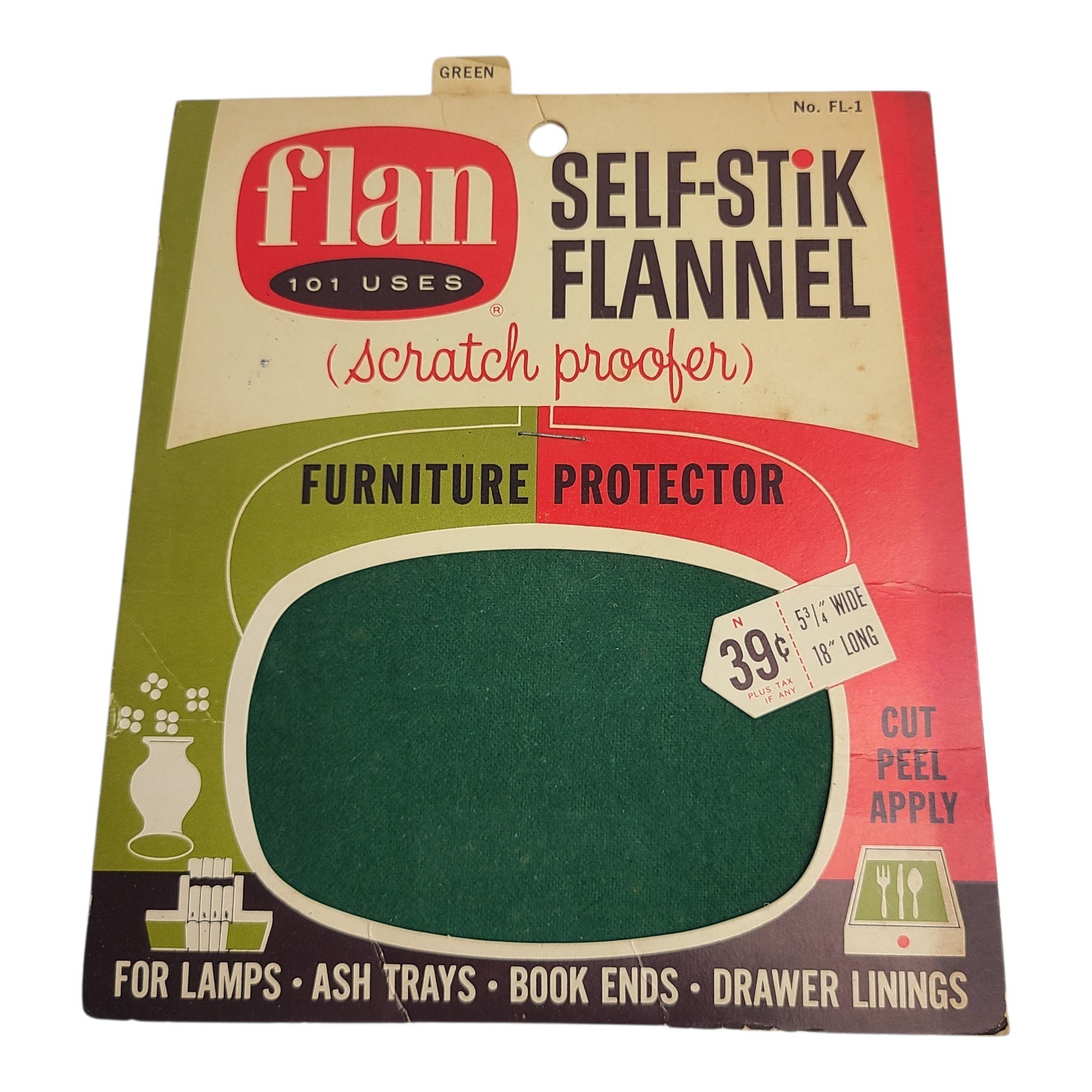 Vintage NOS 1965 Flan Self Stick Flannel Furniture Protector Scratch Proofer MCM