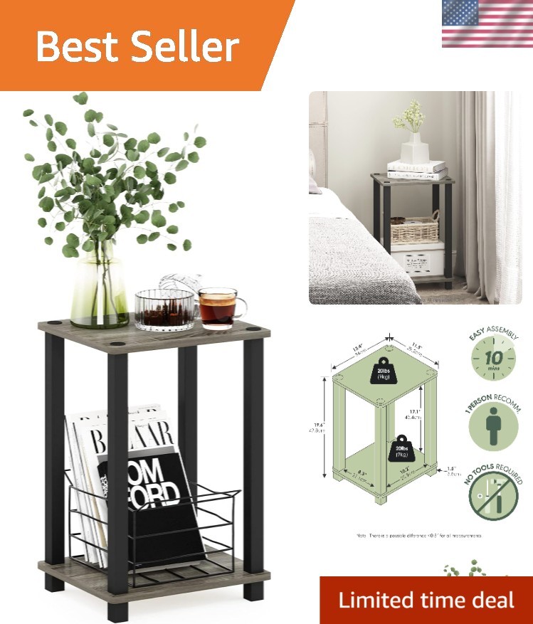 Functional 1-Tier Nightstand in Grey with Engineering Wood Top – 40 Lbs Capacity