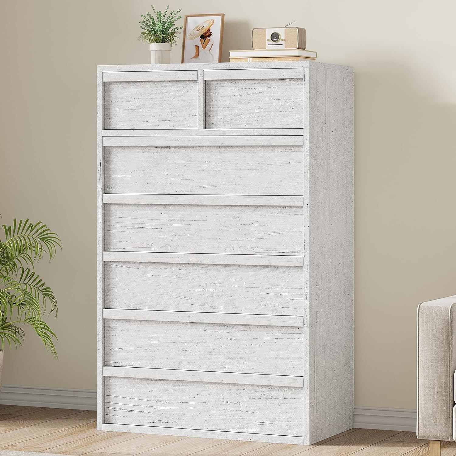 3/4/5/7/Drawer Dresser for Bedroom Handle Free Chest of Drawers Storage Cabinet