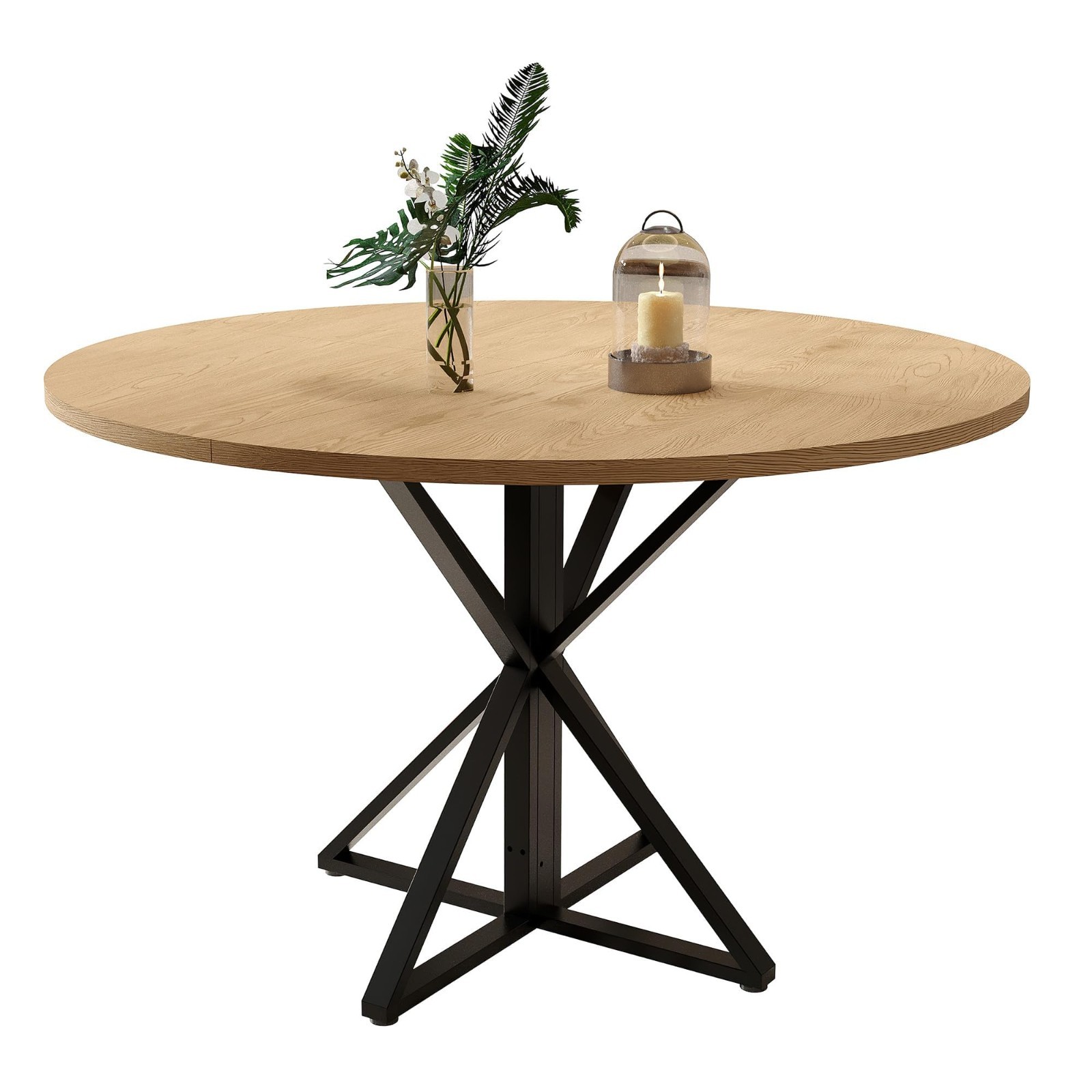 47” Round Large Dining Table Set for 4 to 6, Farmhouse Dinner Table for Kitchen
