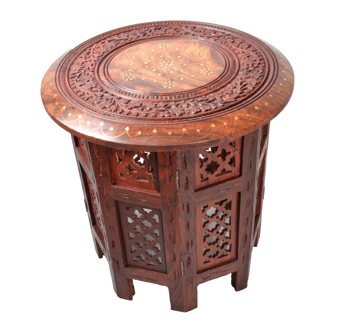 Indian Sheesham Wood Hand Carved Dining Folding Table Furniture
