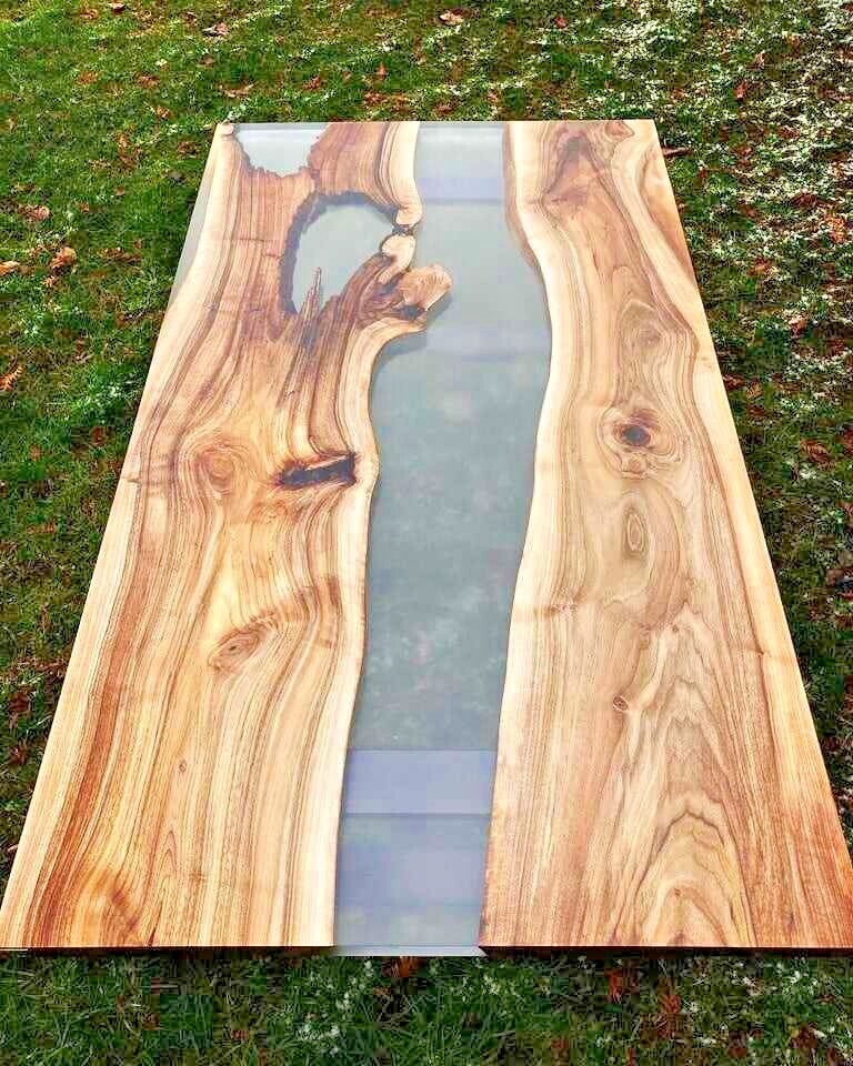 Clear Epoxy Table with Walnut – Handmade Resin River Coffee Table